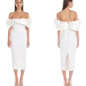 Eliya The Label Tanya Off The Shoulder Sequin Midi Dress White NWT Sz XL